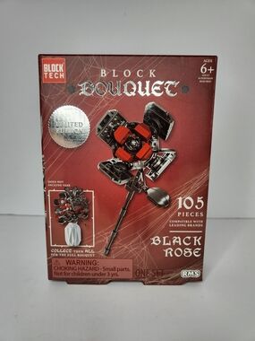 Block Tech Black Rose Block Bouquet Building Set - Red & Black, 105 Pieces